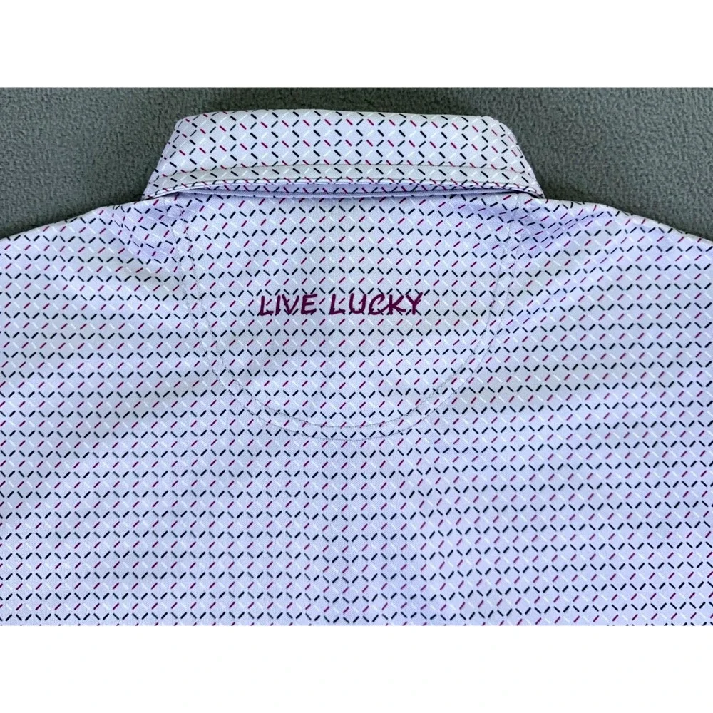 Black Clover Polo Shirt Mens Small Grey Geometric Live Lucky Performance Golf - Picture 4 of 6